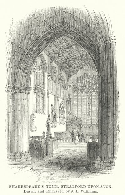 Shakespeares Grab, Stratford-upon-Avon (Gravur) von J.L. (after) Williams