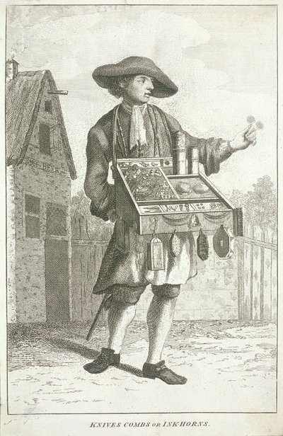 Messer, Kämme oder Tintenfässer, Cries of London, ca. 1750 von JM