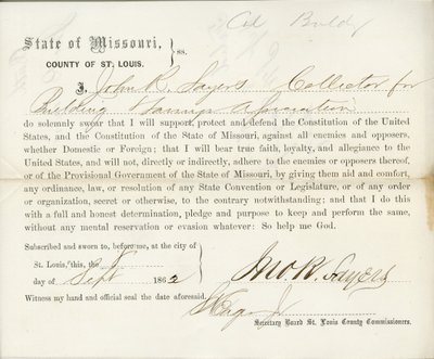 Treueeid von John R. Sayers aus Missouri, County of St. Louis von J.R. Sayers
