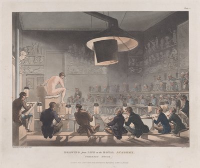 Zeichnen nach dem Leben an der Royal Academy, Somerset House, 1. Januar 1808 von J. Bluck