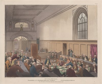 Guildhall, Untersuchung eines Bankrotten vor seinen Gläubigern Microcosm of London..., 1. November 1808 von J. Bluck