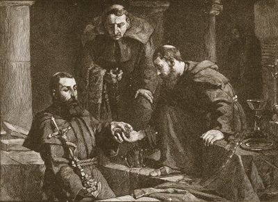 Schatzversteck bei der Unterdrückung eines Klosters, Illustration aus The Church of England: A History for the People von H.D.M. Spence-Jones, veröffentlicht um 1910 Lithografie Sepia Foto von J. Cooke