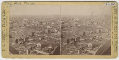 Stereofotografie des Blicks nach Nordwesten vom Wasserturm nach dem Brand von Chicago 1871, 1871 von J. H. Abbott