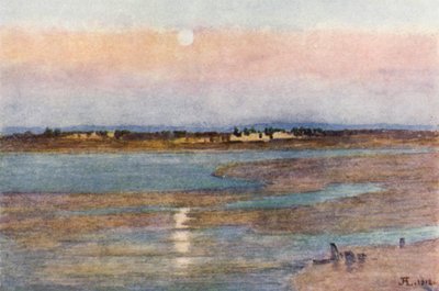 Mondaufgang bei Sonnenuntergang, von La Croix Blanche, Mont St Michel von J. Hardwicke Lewis