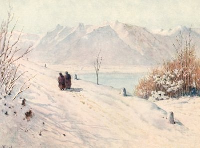 Die Savoyer Alpen, Winter, von der Straße nach Caux, JHL (Farblithografie) von J. Hardwicke Lewis