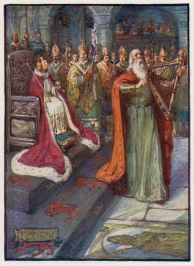 Der königliche Dichter bei der Krönung von König Alexander III. von Schottland, Scone, 1249 von J. R. Skelton
