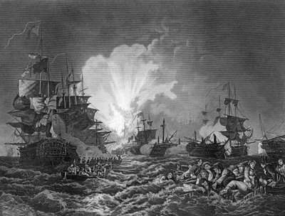 Die Schlacht am Nil, Ägypten, 1. August 1798, um 1857 von J. Rogers