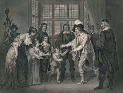 Das Interview von Karl I. mit seinen Kindern, 1649, frühes bis mittleres 19. Jahrhundert von J. Rogers