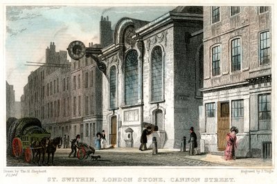 Kirche St. Swithin und der London Stone, Cannon Street, City of London von J. Tingle