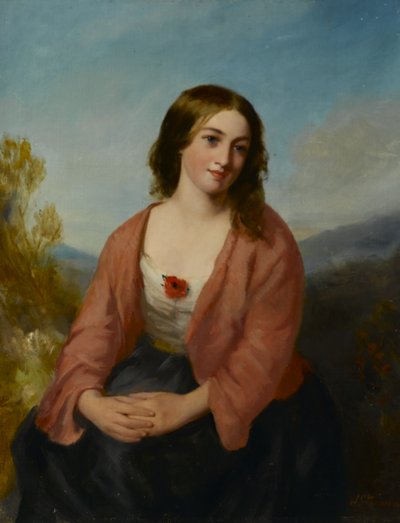 Junge Frau in einem rosa Kleid, Mitte des 19. Jahrhunderts von J. or H. Stannier