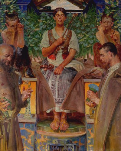 Huldigung an die Kunst und die Muse von Jacek Malczewski
