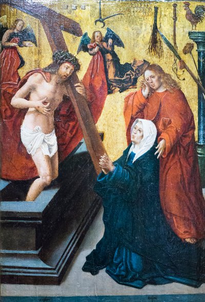 Der auferstandene Christus mit dem Symbol der Passion erscheint der Madonna und dem heiligen Johannes dem Evangelisten von Jacob Cornelisz van Oostsanen