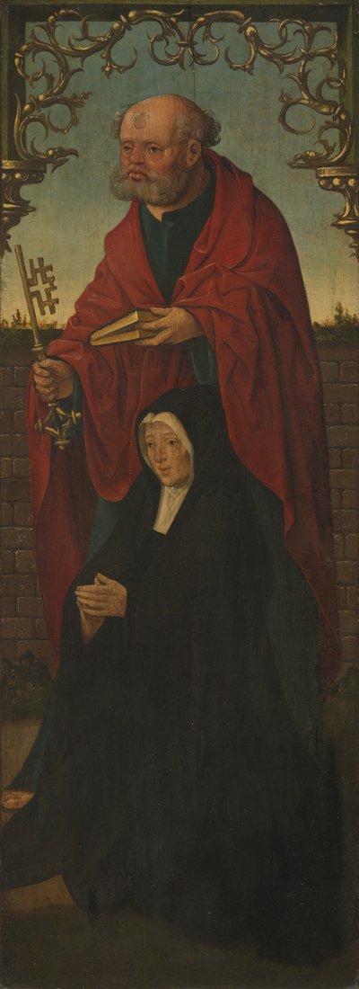 Heiliger Petrus und ein Stifter, Heiliger Thomas Rückseite von Jacob Cornelisz. van Oostsanen