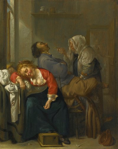 Schlafendes Paar und eine Dienstmagd in einem Innenraum von Jacob Duck