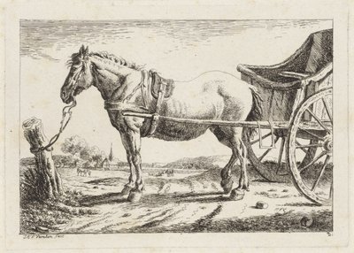 Stehendes Pferd, vor einen Wagen gespannt von Jacob Elias van Varelen