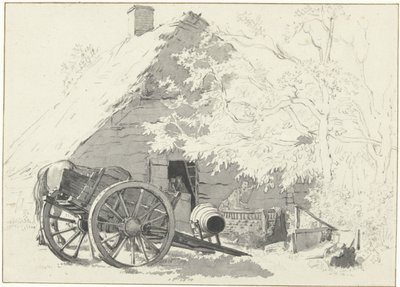 Milchwagen mit Pferd vor einem Bauernhof von Jacob Ernst Marcus