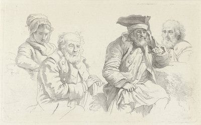 Studienblatt mit drei alten Männern und einer jungen Frau von Jacob Ernst Marcus