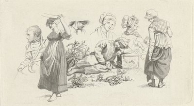 Studienblatt mit einem schlafenden Jungen und Figuren von Jacob Ernst Marcus