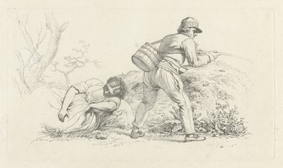 Studienblatt mit einer schlafenden Frau und einem Angler von Jacob Ernst Marcus