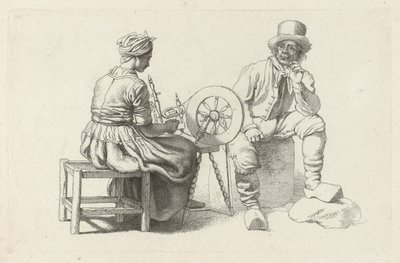 Studienblatt mit einer Frau am Spinnrad und einem sitzenden Mann von Jacob Ernst Marcus
