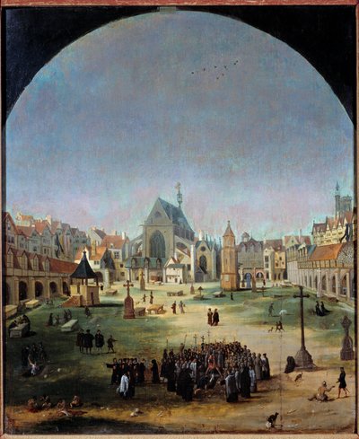 Der Friedhof der Unschuldigen und sein Massengrab unter der Herrschaft von Franz I. von Jacob Grimmer