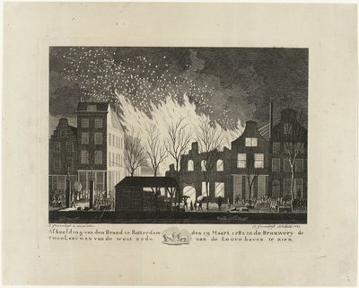 Brand in der Brauerei De Twee Leeuwen in Rotterdam, 1782 von Jacob Groenendijk