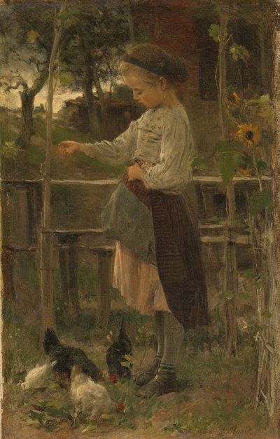 Hühner füttern von Jacob Henricus or Hendricus Maris