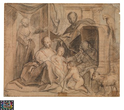 Die Heilige Familie mit Elisabeth und dem Johannesknaben (Rückseite: Tür, Türöffnung und Herme) von Jacob Jordaens