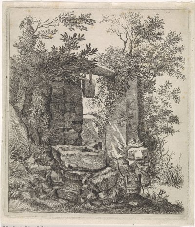 Verfallenes Steintor in einer Landschaft (Landschaften) von Jacob Lutma