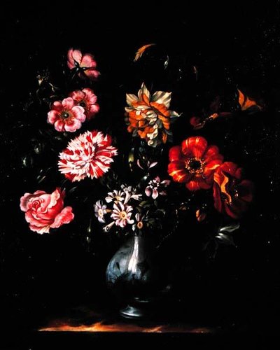 Blumen in einer blau-weißen Vase von Jacob Marrel