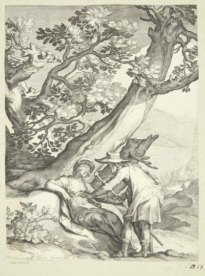 Tamar, verkleidet als Kurtisane, empfängt Ring und Stab von Juda von Jacob Matham