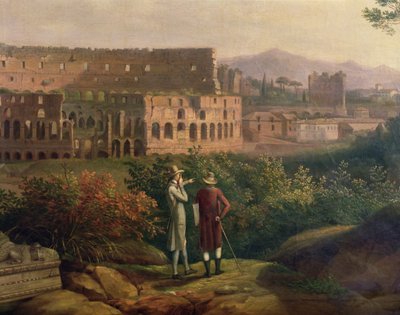 Johann Wolfgang von Goethe (1749-1832) besucht das Kolosseum in Rom, ca. 1790 von Jacob Philippe Hackert