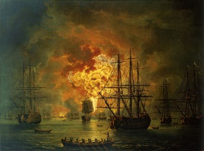 Die Zerstörung der türkischen Flotte in der Bucht von Chesma, 1772 von Jacob Philippe Hackert