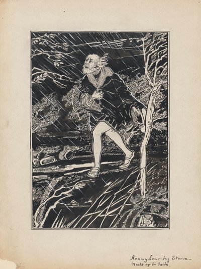 Entwurf Illustration für King Lear von Shakespeare: King Lear bei Sturm auf der Heide von Jacob Pieter van den Bosch