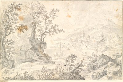 Landschaft mit einer Stadt (Hamburg?) am See oder Meeresblick von Jacob Stockmann