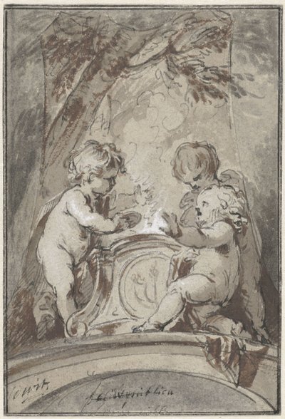 Allegorie mit drei Putti bei einem Altar von Jacob de Wit