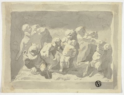 Babysatyrn und Putti spielen mit Esel von Jacob de Wit