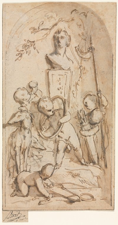 Büste der Diana mit Putti und Jagdattributen, erste Hälfte des 18. Jahrhunderts von Jacob de Wit