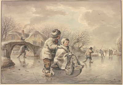 Winterlandschaft mit Schlittschuhläufern von Jacob van Strij
