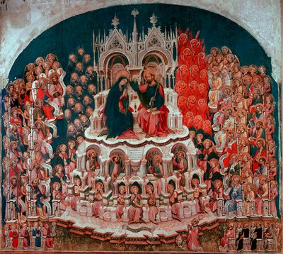 Die Krönung der Jungfrau im Paradies. Gemälde auf Holz von Jacobello del Fiore (1370-1439). 15. Jahrhundert. Galerie der Accademia Venedig von Jacobello del Fiore