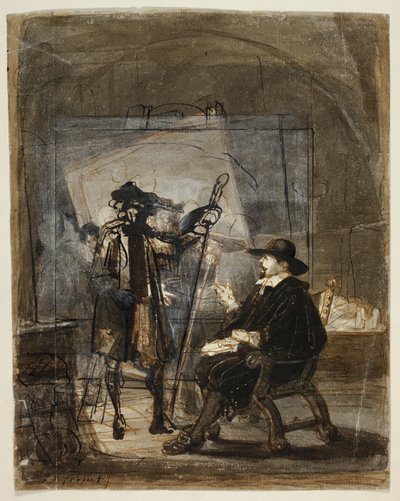 Dr. Nicholas Tulp im Studio von Rembrandt (recto); Szene aus Rembrandts Leben (?) (verso) von Jacobus Ludovicus Cornet