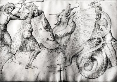 Kampf zwischen Kriegern und einem Drachen, ca. 1450 von Jacopo Bellini