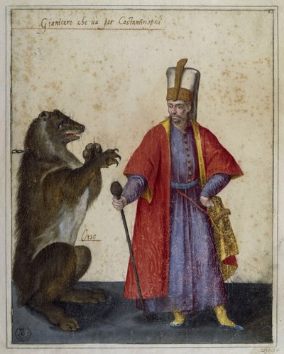 Janitschar und Bär, Zeichnung von Jacopo Ligozzi (1547-1626) von Jacopo Ligozzi