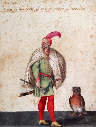 Türkischer Soldat mit Eule, Zeichnung von Jacopo Ligozzi von Jacopo Ligozzi