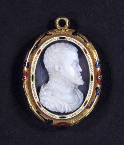 Porträt von König Philipp II. von Spanien (1527-1598). Medaillon in Chalcedon von Jacopo Nizzola da Trezzo