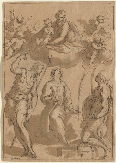 Madonna und Kind in Herrlichkeit mit den Heiligen Johannes dem Täufer, Stephanus und Laurentius von Jacopo Palma il Giovane