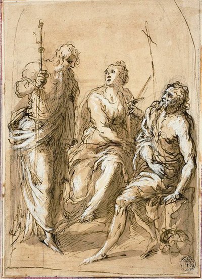 Die heilige Justina von Padua auf dem Thron, mit den Heiligen Jakobus dem Jüngeren und Johannes dem Täufer von Jacopo Palma il Giovane
