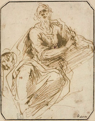 Studie für St. Markus (recto); Skizze einer halbfigurigen männlichen Figur, die nach rechts oben schaut (verso) von Jacopo Palma il Giovane