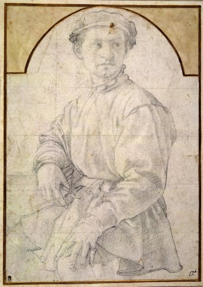 Ein sitzender Jugendlicher mit Mütze von Jacopo Pontormo