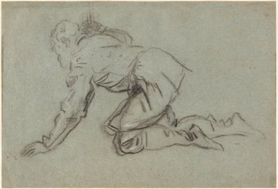 Ein kniender Mann mit einem Stab, ca. 1554-56 von Jacopo Robusti Tintoretto